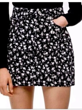 Calvin Klein Black Floral High Rise Denim Skirt